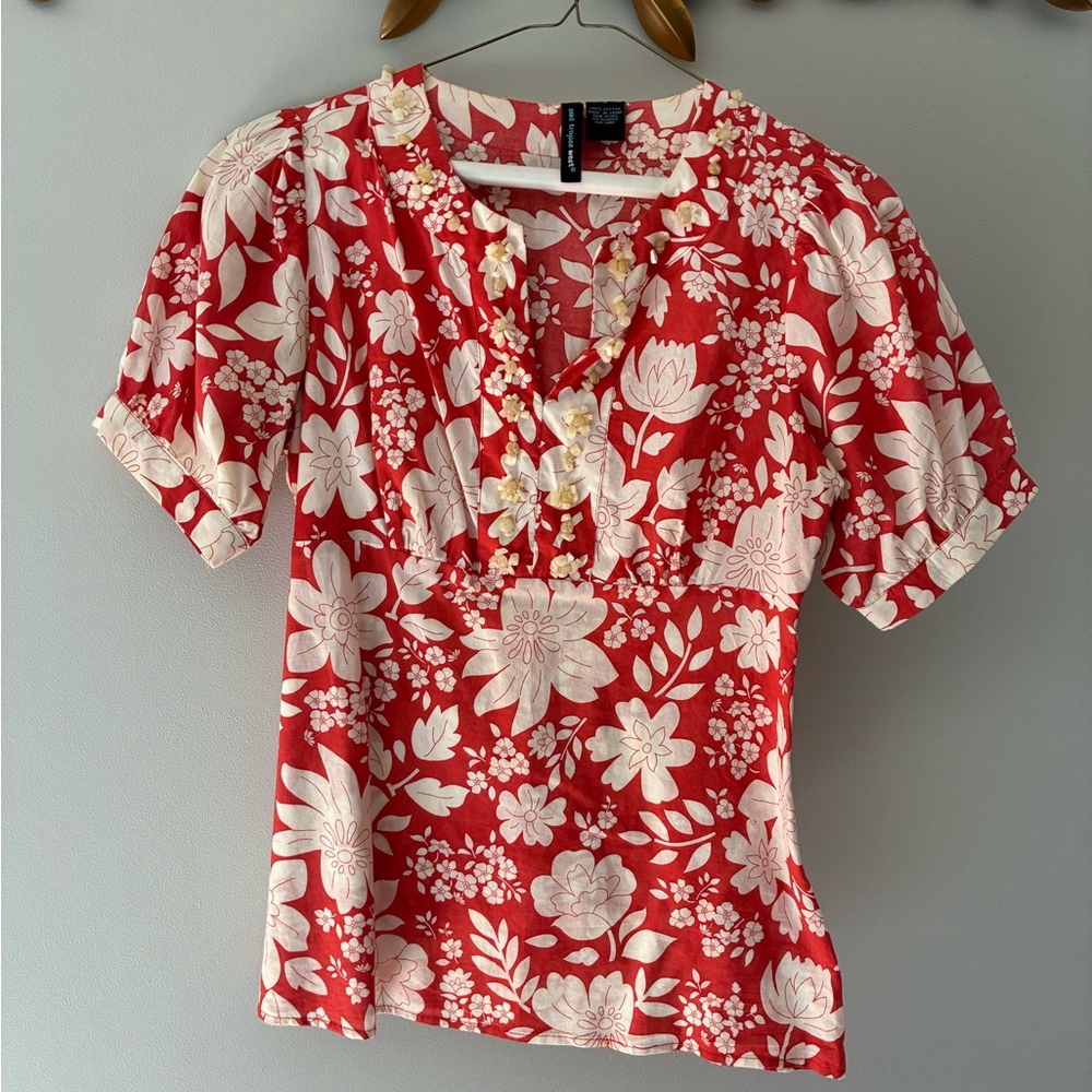 Saint Tropez West szS orange and cream Floral Blouse